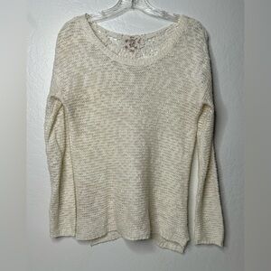 Hippie Rose Sweater Womens Size M Knitted Ivory Beige Pullover Boho Peasant Work